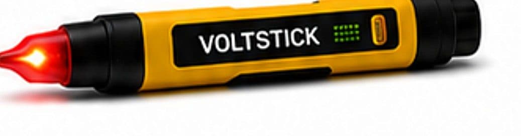 A yellow and black voltstick non-contact voltage detector, tip glowing red