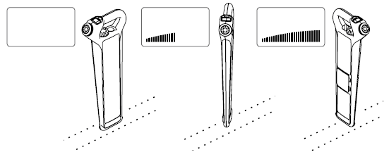 Line drawing: three CAT positions along a dotted buried line, each with its bar graph reading, the middle one filling the screen.