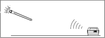 Line drawing: a lit match and radiating waves reaching a receiver, the airborne-signal sketch.